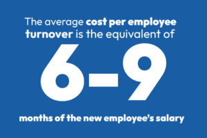 The average cost per employee turnover is the equivalent of 6-9 months of the new employee's salary